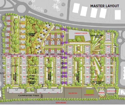 Kinda master plan within Taj City — preliminary layout of units and green spaces